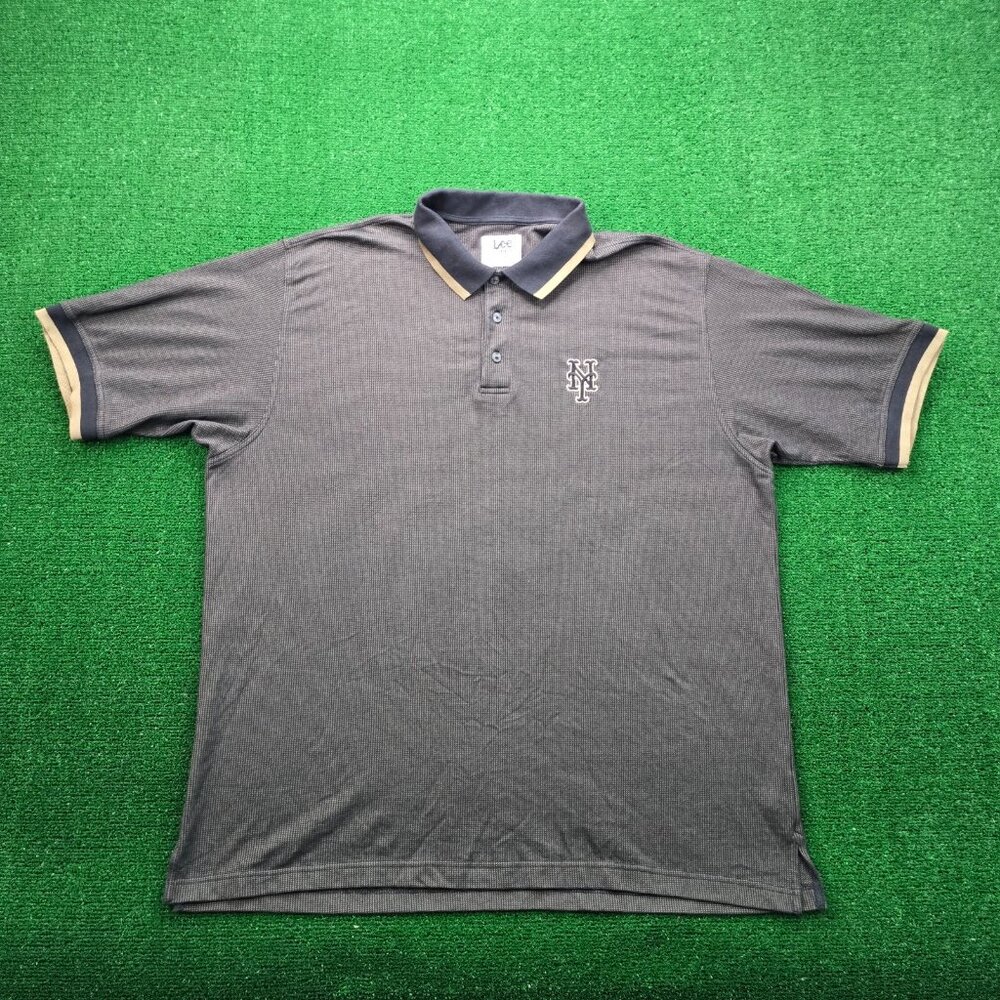 New York Mets Polo Shirt Mens 2XL Gray Short Sleeve Vintage Lee MLB Baseball